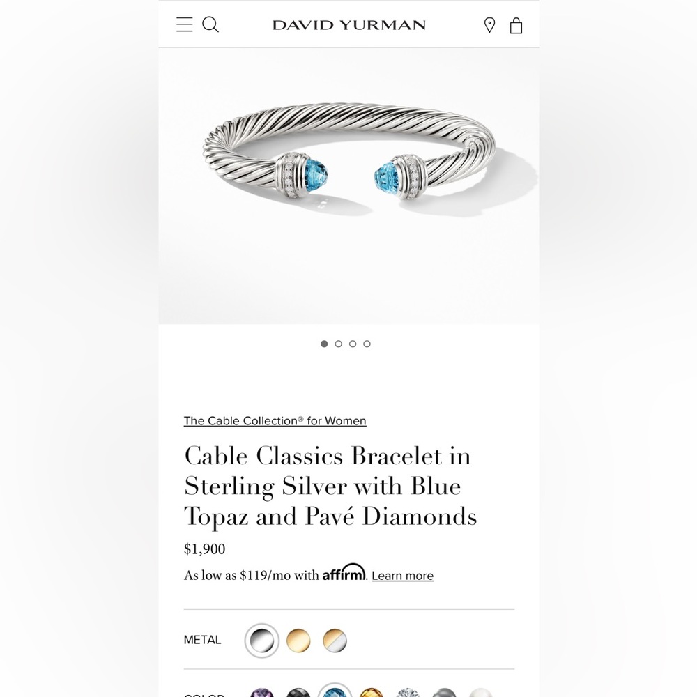 Cable Classics 7mm Blue Topaz and pave diamond sterling silver bracelet